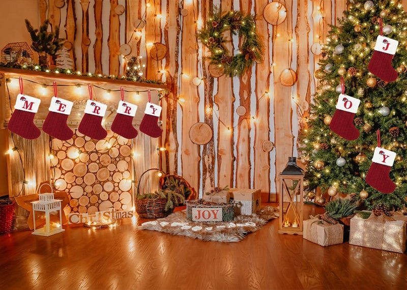 Threetols Christmas Stockings with Initial, Small Embroidered Letter Knit Red White Christmas Stocking Letter Monogram Hanging Xmas Stockings for Family Christmas Tree Fireplace Decoration (M) - Image 3